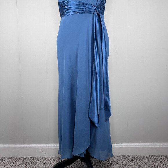 Maggy London 100% Silk Maxi Fit & Flare Dress Women's 8 Blue Wedding Party NWT - Picture 2 of 15